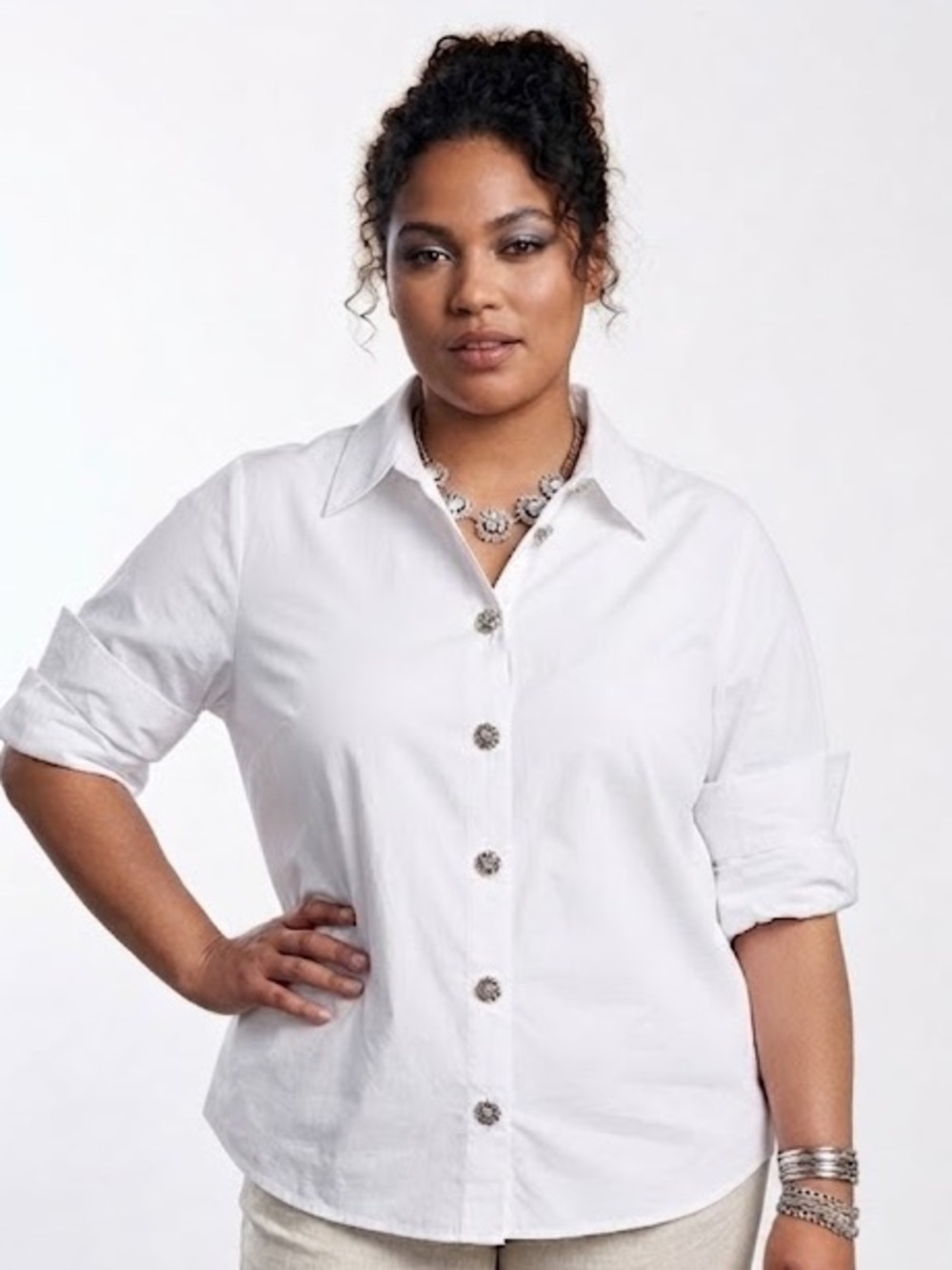 NWT A New Day White Blouse Rhinestone Jewel Button Shirt Women's XXL Work Top